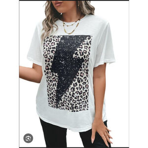 White Leopard Lightning Bolt Graphic Tee – Size 3X – Casual Statement T-Shirt